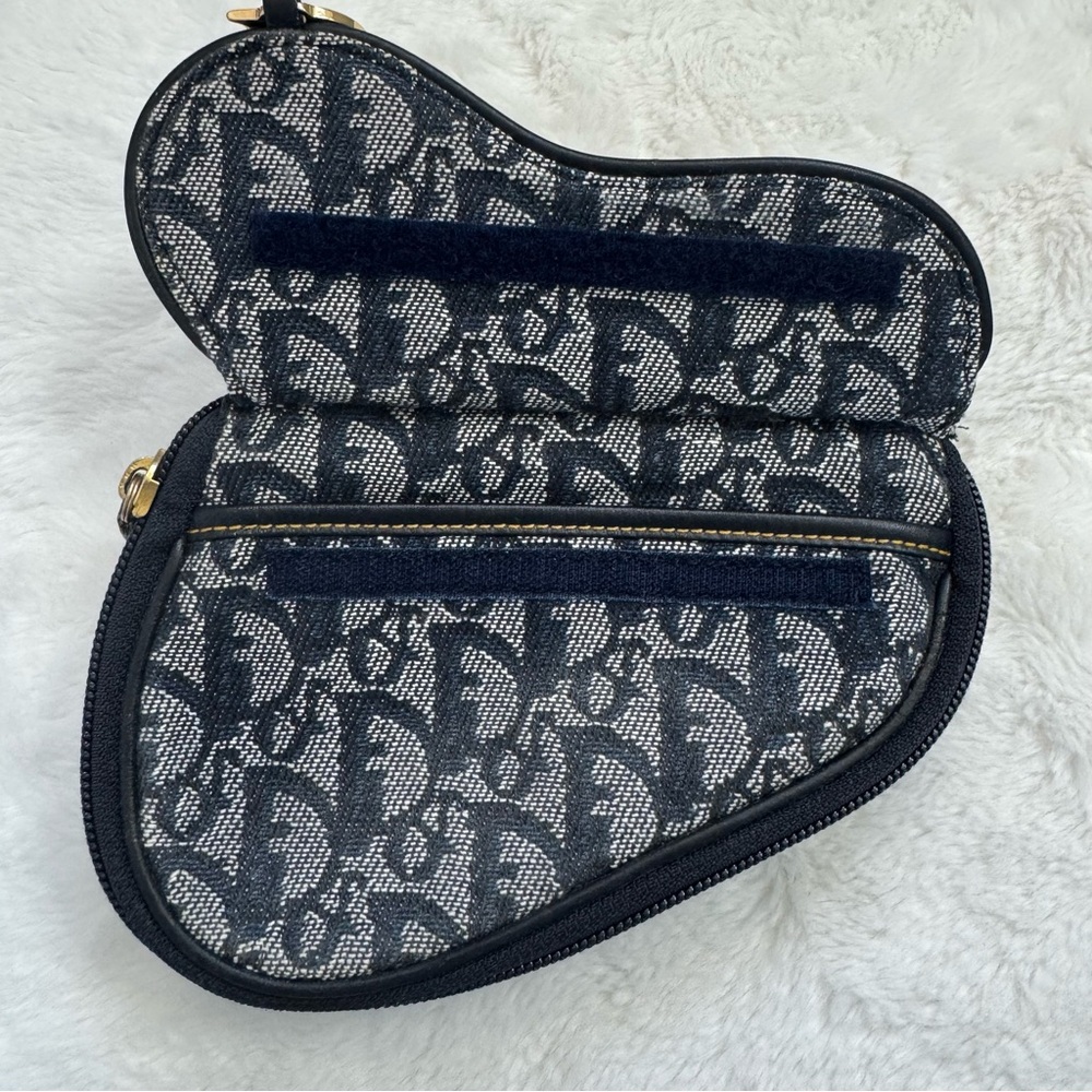 DIOR/Christian Dior CD Saddle Bag Navy Trotter Jacquard Pouch - Picture 8 of 11